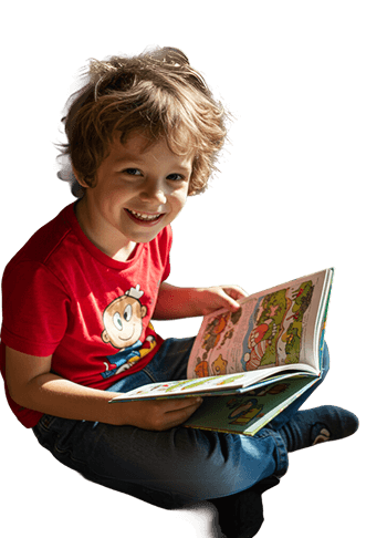 a boy reading a book