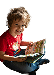 a boy reading a book