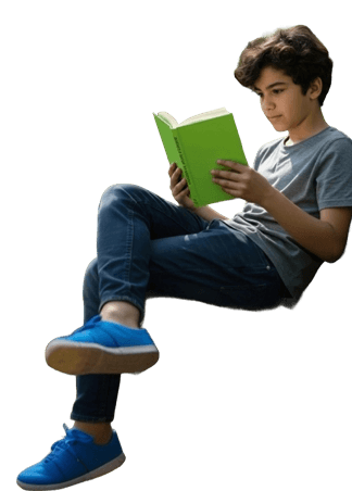 a boy reading a book
